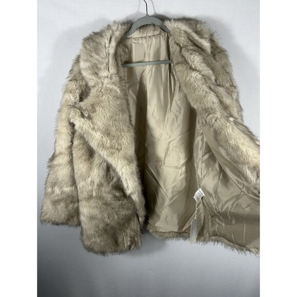 Faux Fur Cropped Jacket Women’s Size L Beige Long Sleeve Open Front - Picture 5 of 7